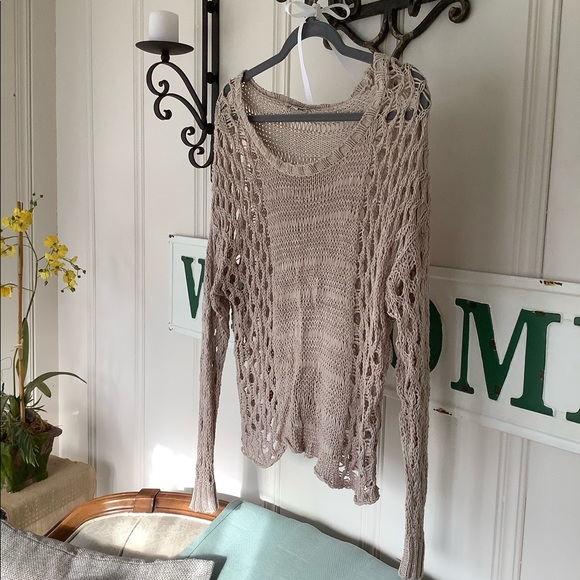 Blu Pepper Sweaters - Blu Pepper | Tan Crochet knit Sweater